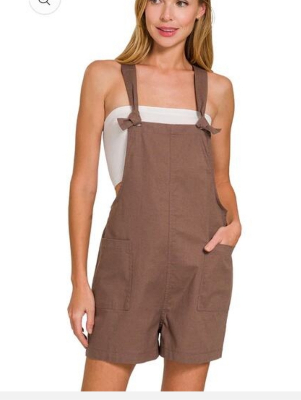 Zenana Outfitters Brown Short Denim-Style Overalls
